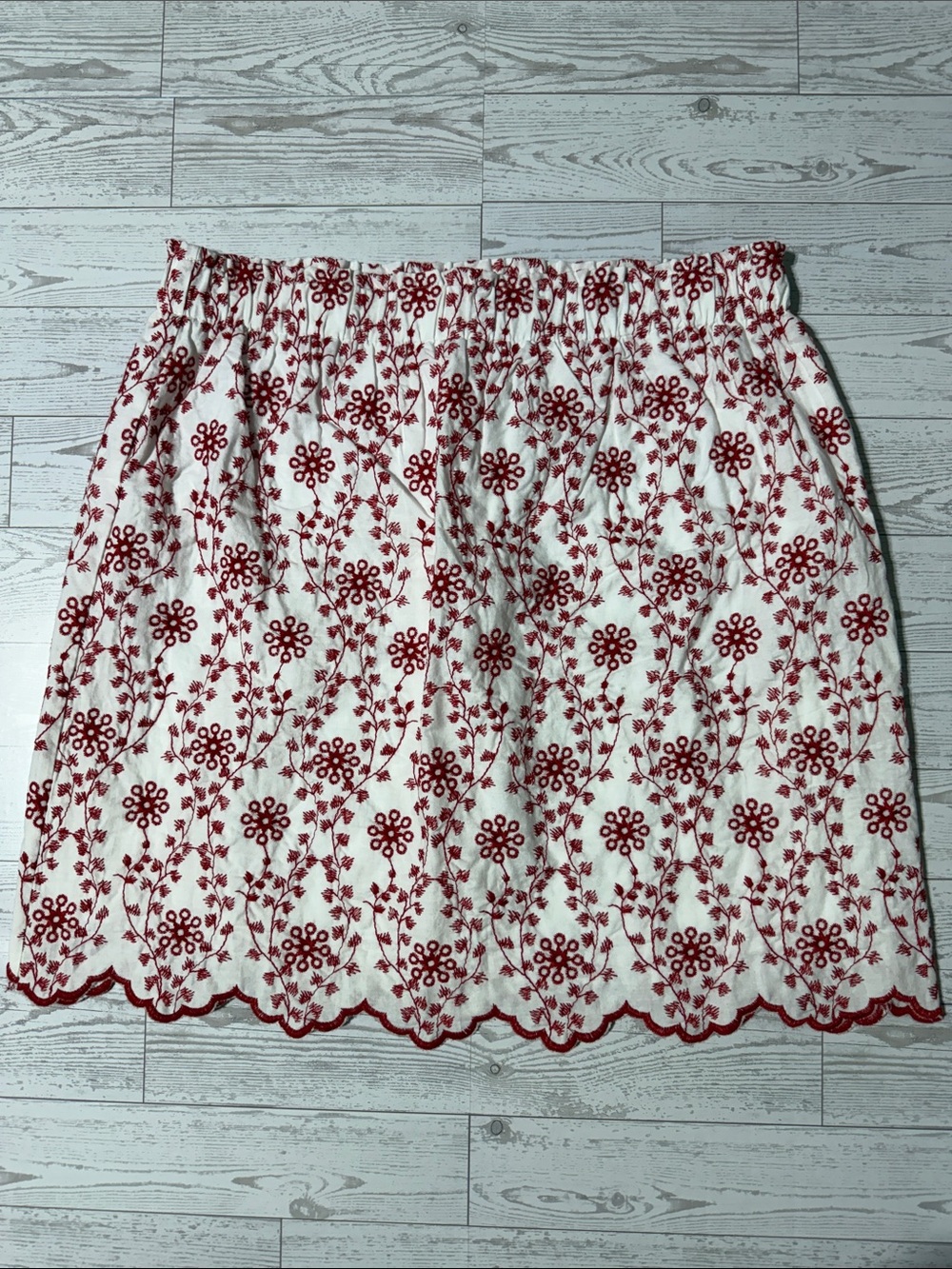 Jun & Ivy White Mini Skirt with Red Floral Embroidery